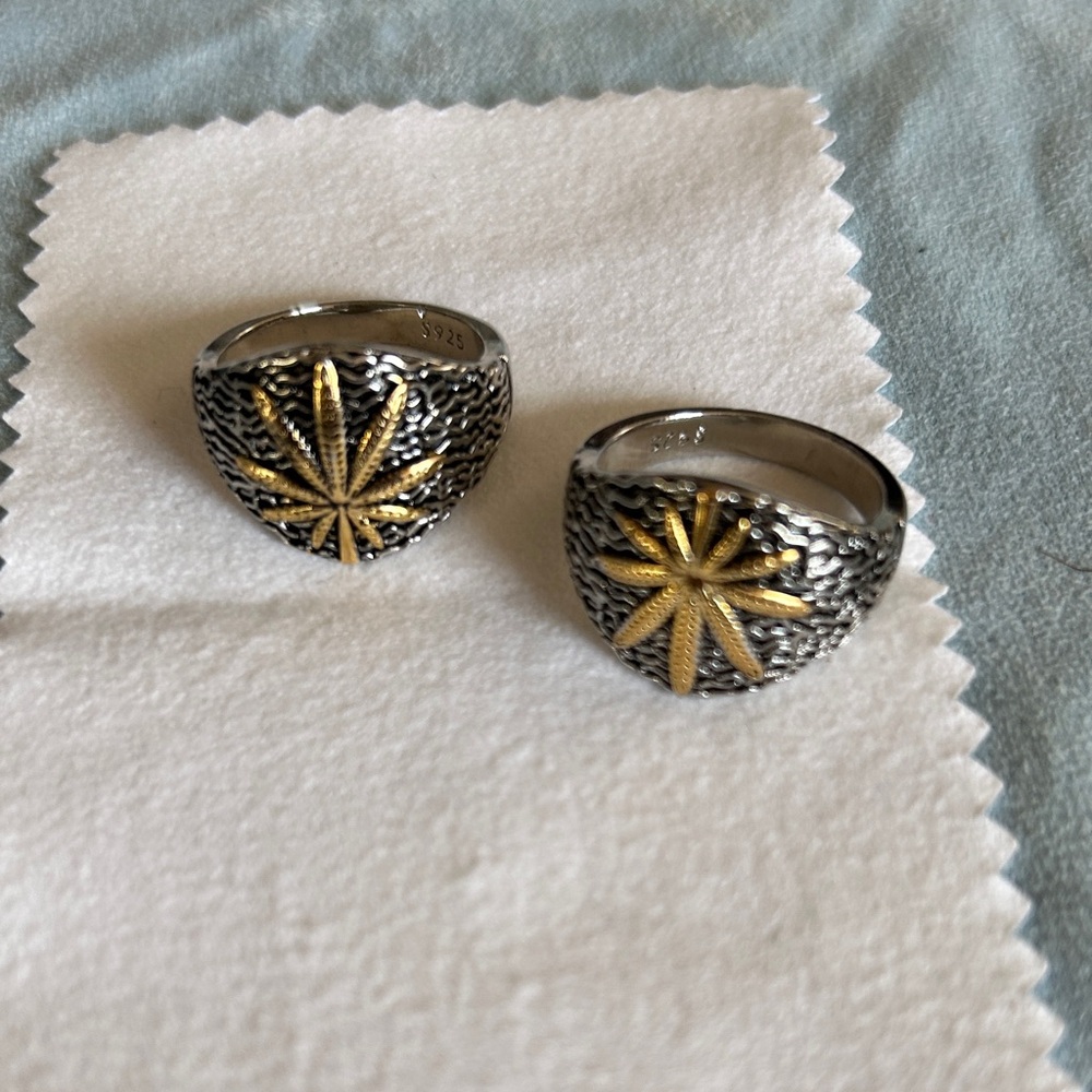 Silver and Gold Leaf Design Rings. Is Each price size 8
